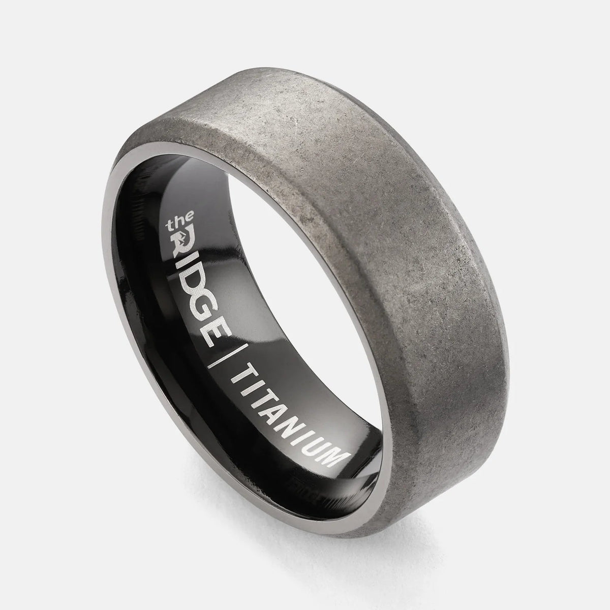 8mm Beveled Ring Set - Stonewashed Titanium
